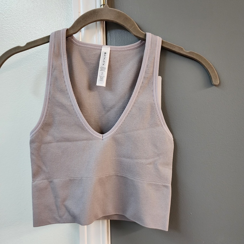 ATHLETA Aurora Seamless Crop Rib Tank Size XXSmall XXS Tan Beige NWT